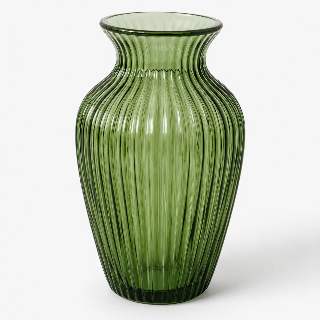 Green Ribbed Art Glass Vase