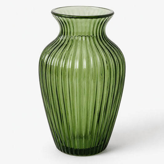 Green Ribbed Art Glass Vase