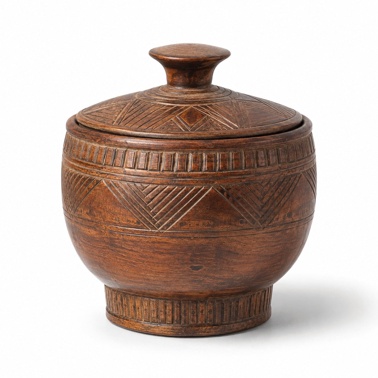 Ethnographic Lidded Wooden Vessel