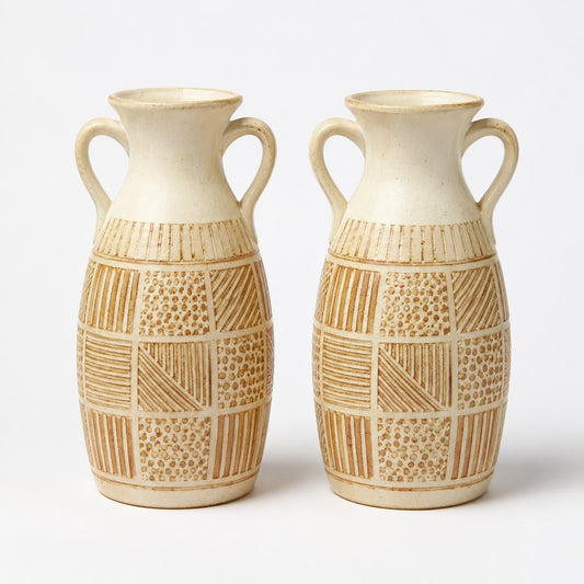 Pair of Cream Handled Ceramic Vases
